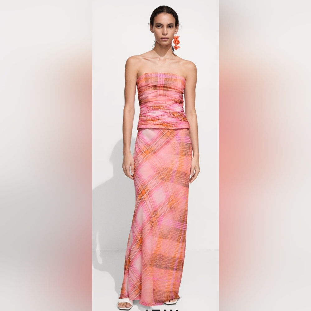 NWT Mango Set Printed Long Skrit / Top Size Small Color Orange